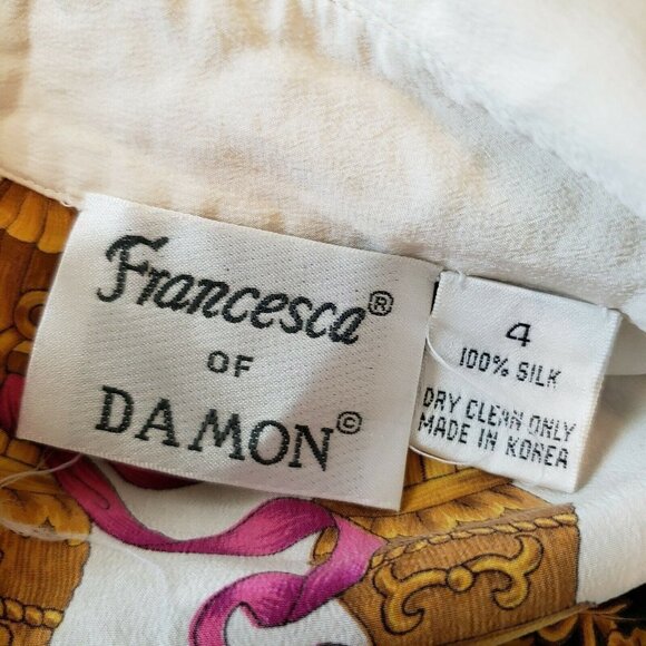 Vtg Francesca Of Damon Column 100% Silk Blouse S - Picture 8 of 8